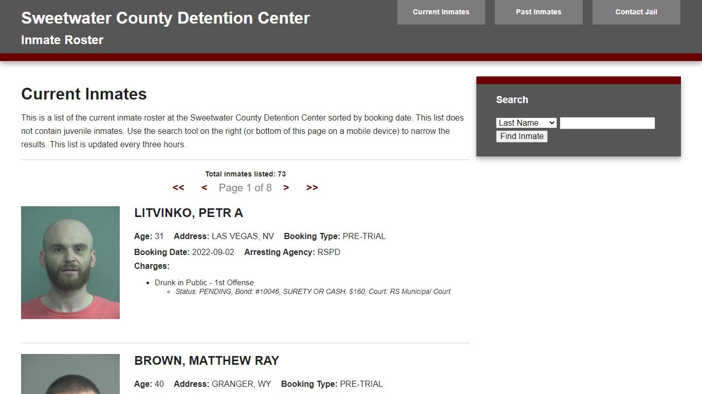 Jail Roster - Sweetwater Combined Communications Joint Powers Board